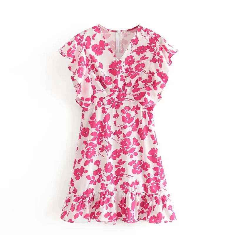 

Spring/Summer 2020 New V-neck Print Lotus Leaf-side Dress DLQZ2049