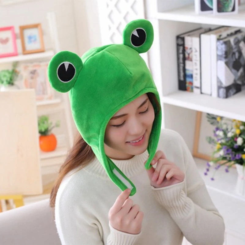 

Novelty Funny Big Frog Eyes Cute Cartoon Plush Hat Toy Green Full Headgear Cap Cosplay Costume Party Dress Up Photo Prop