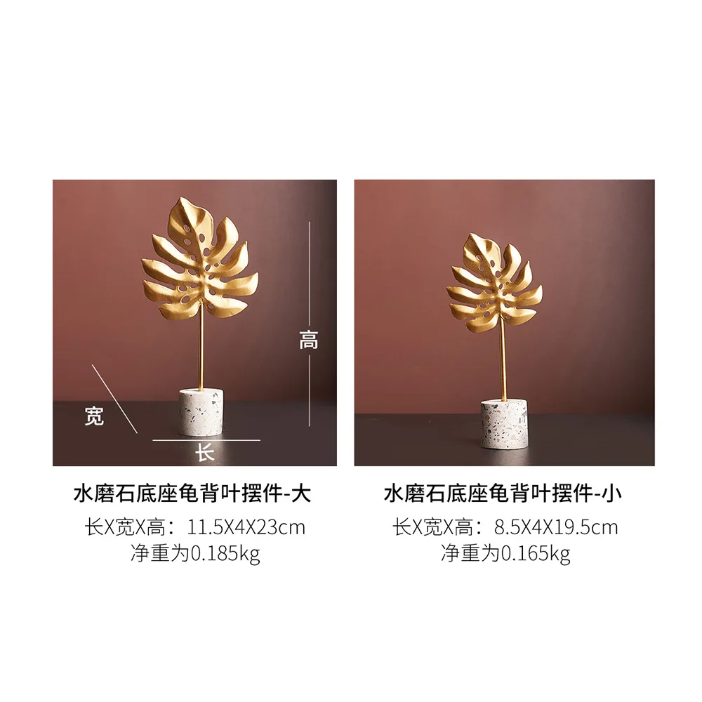 

Nordic Home Decoration Wrought Golden Iron Leaf Ornaments Cement Base Feather Model Living Room Bedroom office Decor Accessories