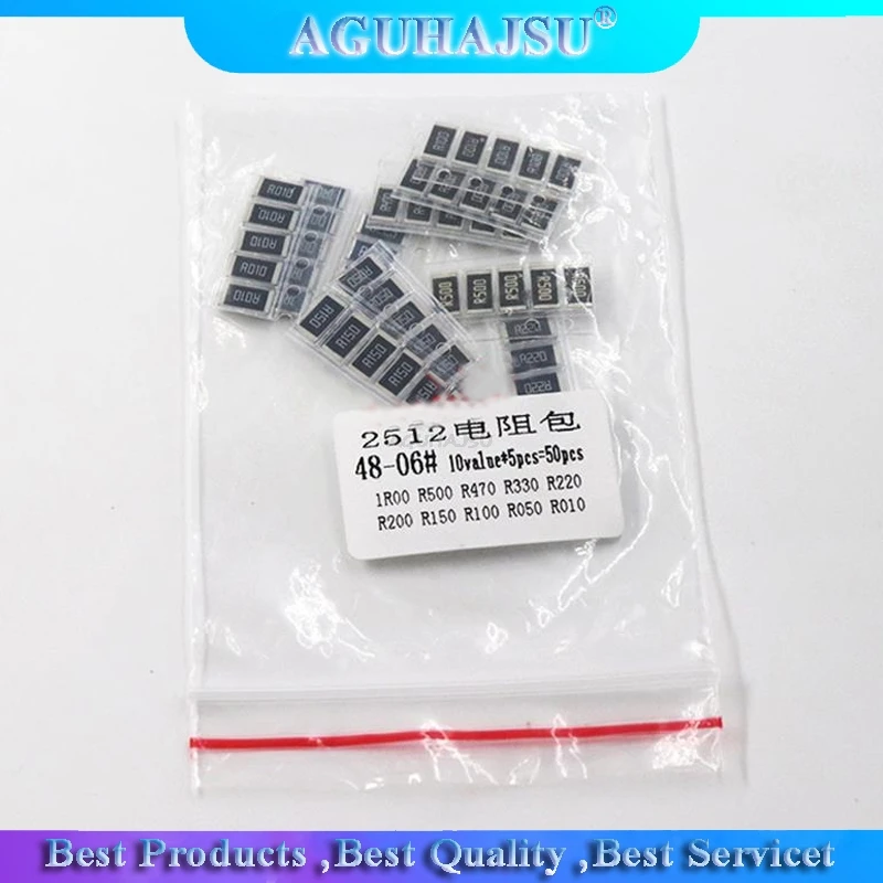 

50PCS Alloy resistance 2512 SMD Resistor Samples kit ,10 kindsX5pcs=50pcs R001 R002 R005 R008 R010 R015 R020 R025 R050 R100
