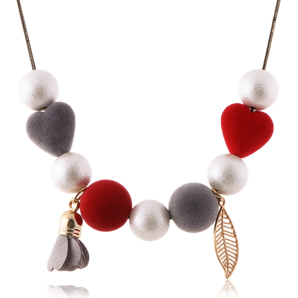 Женское Ожерелье в форме сердца с помпонами ожерелья и кулоны виде цветов