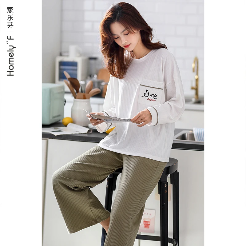 Pajamas WOMENS Spring and Autumn Cotton Long Sleeved Clothing Full Cotton Thin Section Summer Casual May Go out Suitable for