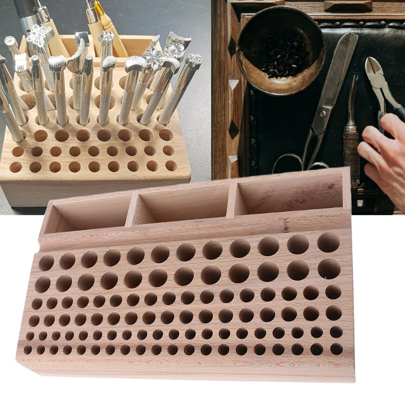 

Новинка 2021, Новый деревянный ящик для хранения инструментов с 46/98 отверстиями, органайзер для хранения, стойка для кожевенного ремесла