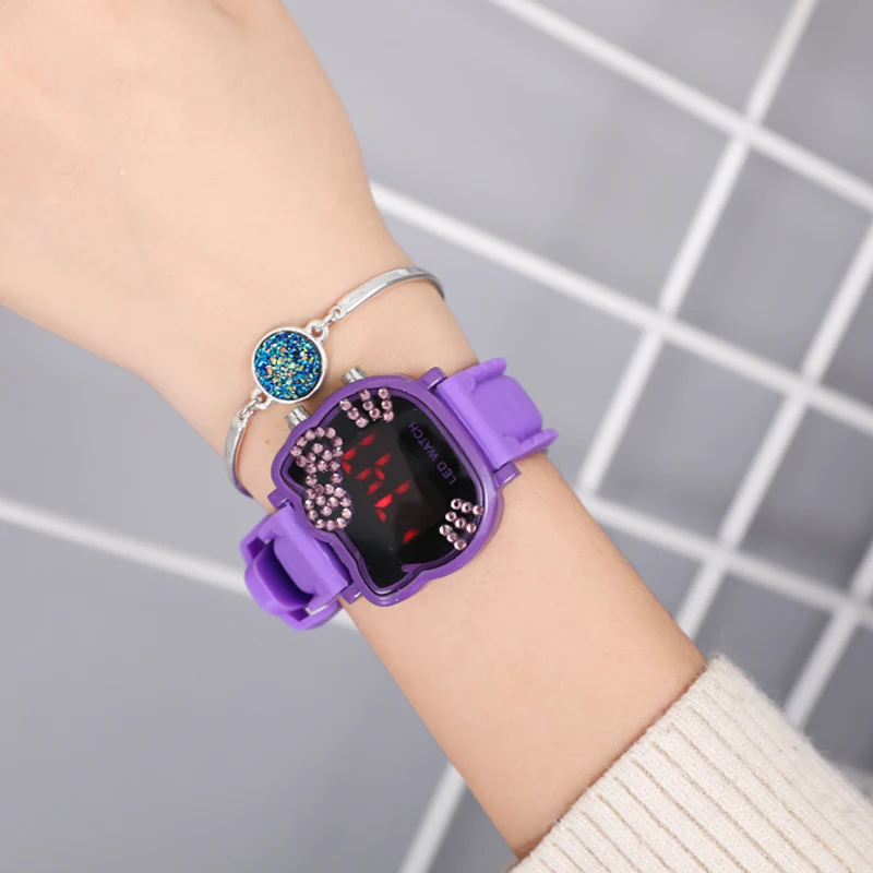 Часы Hello Kitty для женщин и детей женские наручные часы с кристаллами светодиодные