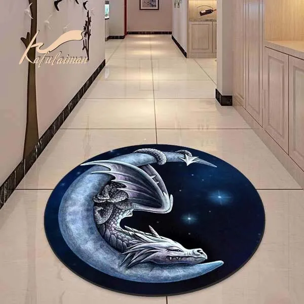 Moon And Cute Dragon Vintage Rug Round Mat Circle Carpet Bath Mat Black Mat rugs for kitchen carpets for living room