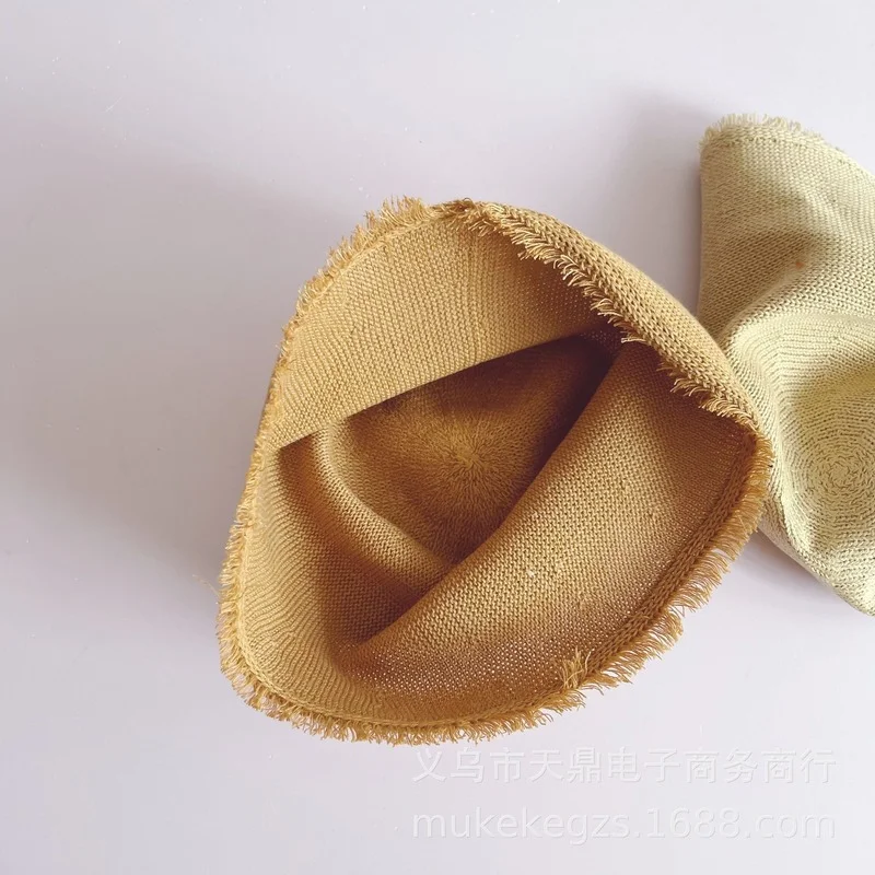 

Literary Children Fisherman Hat Big Cloth Label Raw Edge Baby for Boys and Girls Solid Color Big Edge Sun Bucket Hat Straw Hats