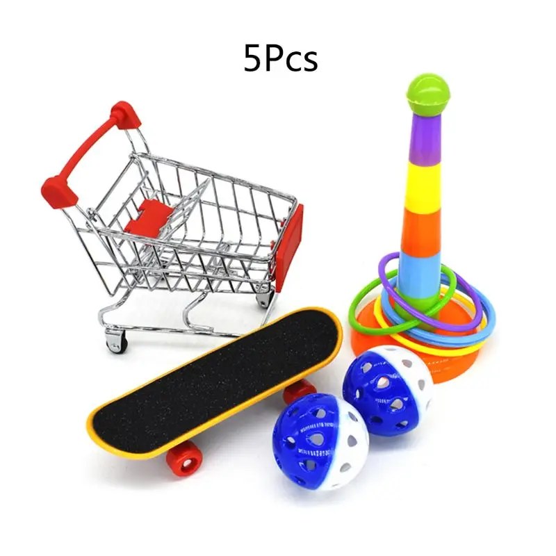

W3JA 5Pcs/Set Parrot Training Toys Mini Shopping Cart Training Rings Skateboard Stand Perch Parakeet Cockatiel Entertainment