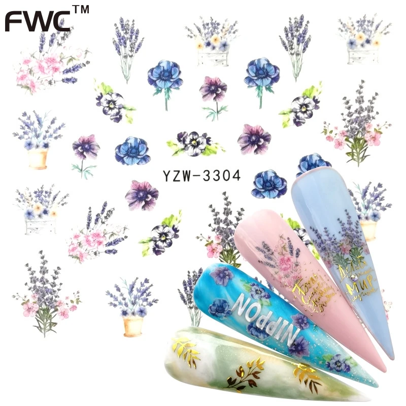 

1PC Nail Flower Series Nail Art Water Transfer Stickers Full Wraps Deer Lavender Nail Tips DIY