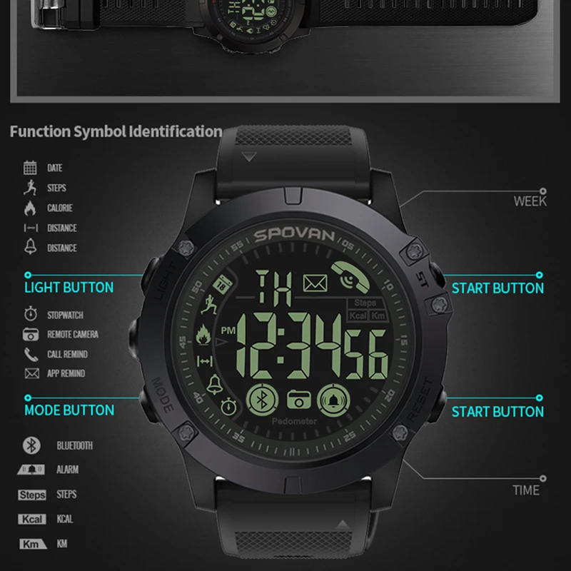PR1 Bluetooth спортивные цифровые умные часы для мужчин 18 месяцев в режиме ожидания 24 ч