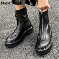 autumn winter new fashion casual comfortable platform ankle boots genuine leather plush short boots women front zip flat shoes