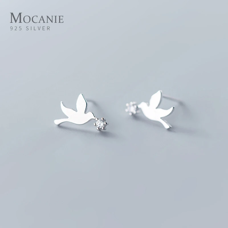 

Mocanie Clear CZ Sweet Lovely Birds Peace Dove Genuine 925 Sterling Silver Animal Stud Earring for Women Fine Jewelry Brincos