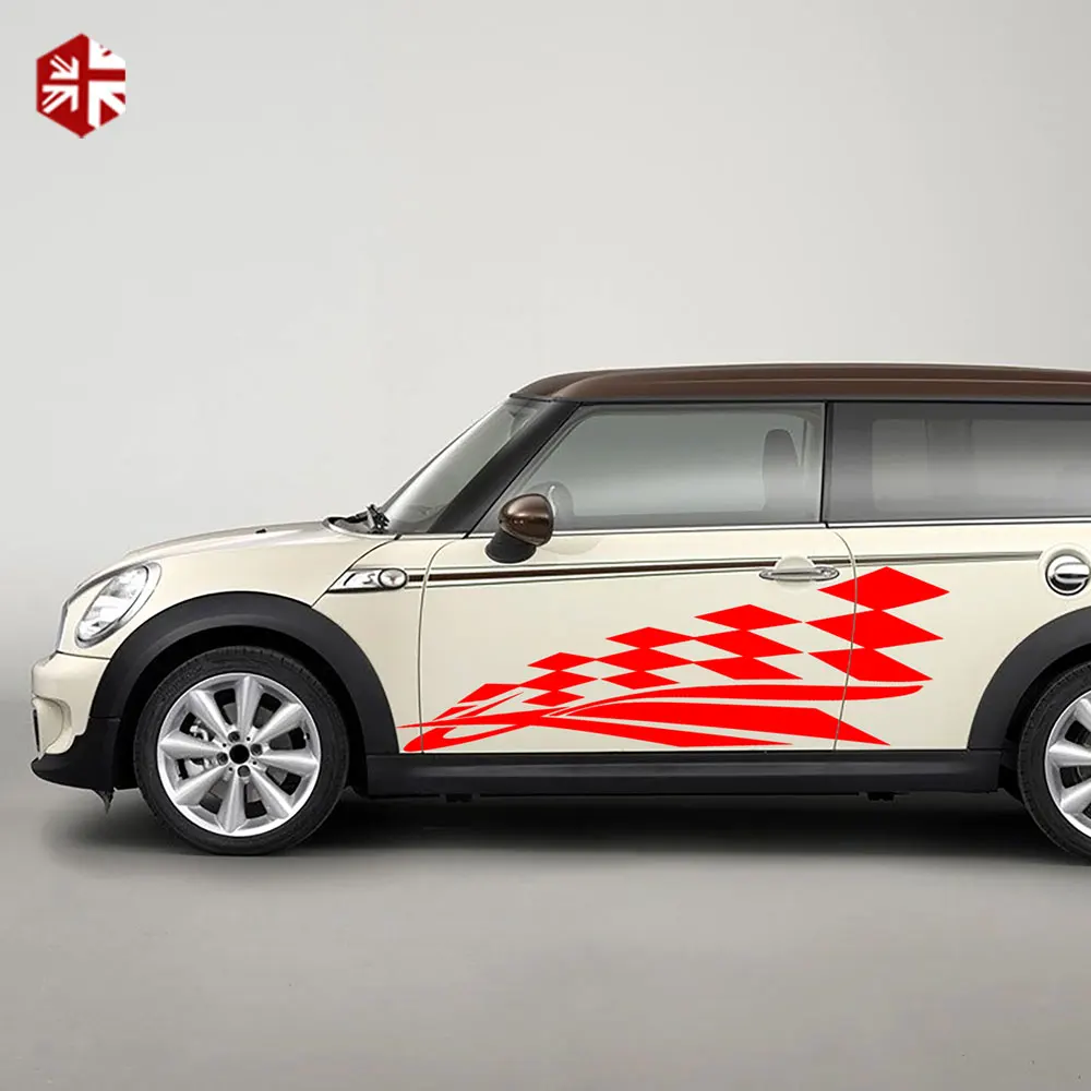 2X клетчатый флаг Стайлинг Автомобильная дверь боковые полосы Корпус Виниловая