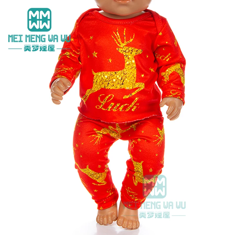 

Одежда для куклы, подходит 43 см, кукла для новорожденных, Рождественская Домашняя одежда, мультяшная домашняя одежда