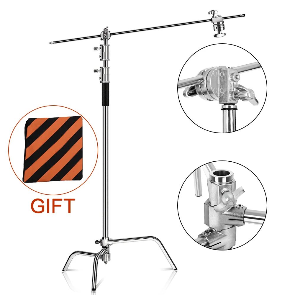 Tripé de Aço Dobrável do Século C-stand para Ponto de Luz Estúdio de Fotografia Inoxidável Perna Mágica Fotografia Suporte Softbox 2.6m - Pés