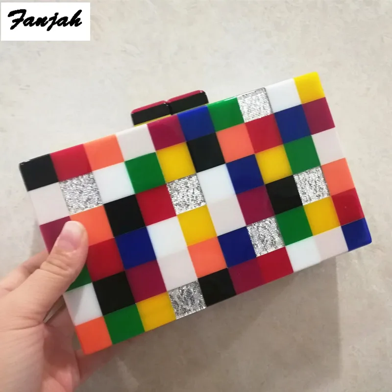 Красочные маленькие квадраты стильная акриловая коробка клатчи кошелек женский