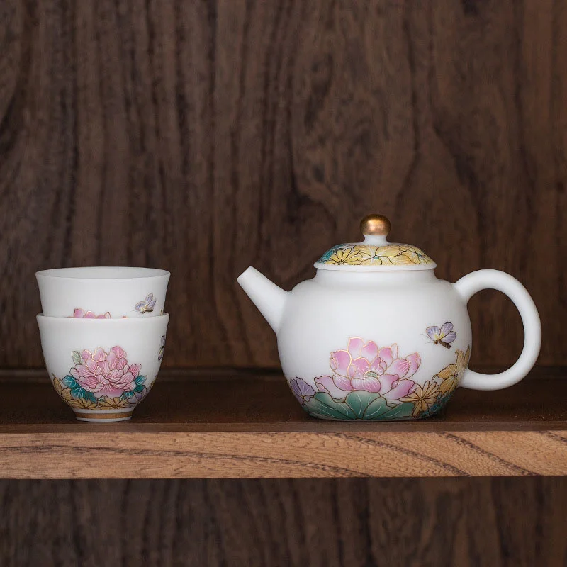 

180ml Jingdezhen Vintage Ceramics Teapot Hand Painted Lotus Kettle Chinese Tea Set Customization Porcelain Teapot Oolong Tea
