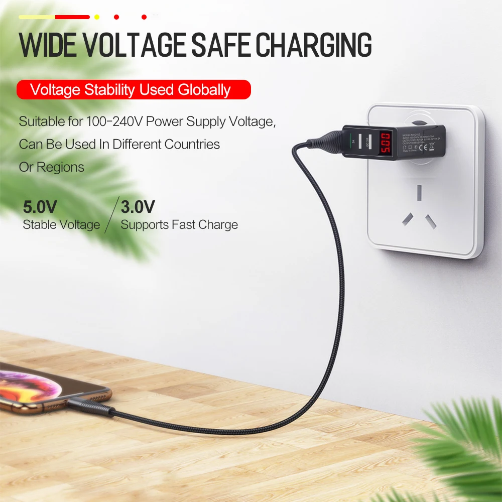 Зарядное устройство USB Quick Charge 3 0 с светодиодный дисплеем для iPhone X 8 7 быстрое