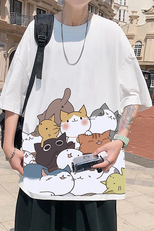 

Short Sleeve T-shirt Men's Summer Cartoon Print Casual Half Sleeve Ins Trendy Loose T-shirt