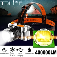 upgraded 400000lm powerful led headlamp highlight flashlight outdoor zoom headlight 3 lighting modes with built in 18650 battery