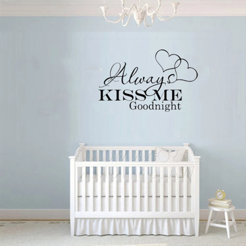 Always Kiss Me Goodnight Wall Sticker Home Decoration Decal Bedroom Vinyl Art Mural Pared Text Patterns Creative Stickers | Дом и сад