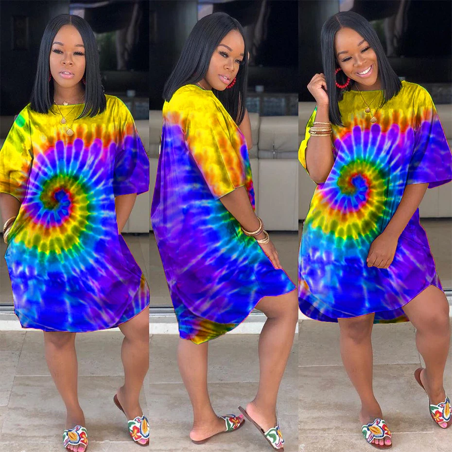 HAOYUAN Tie Dye, платье размера плюс, женская осенняя одежда, Robe Femme, больше размера d, Vestido, сексуальное Клубное рождественское платье, свободная футболка, платья