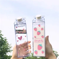 500ml creative cute plastic clear milk carton water bottle fashion strawberry transparent milk box juice water cup for girls kid