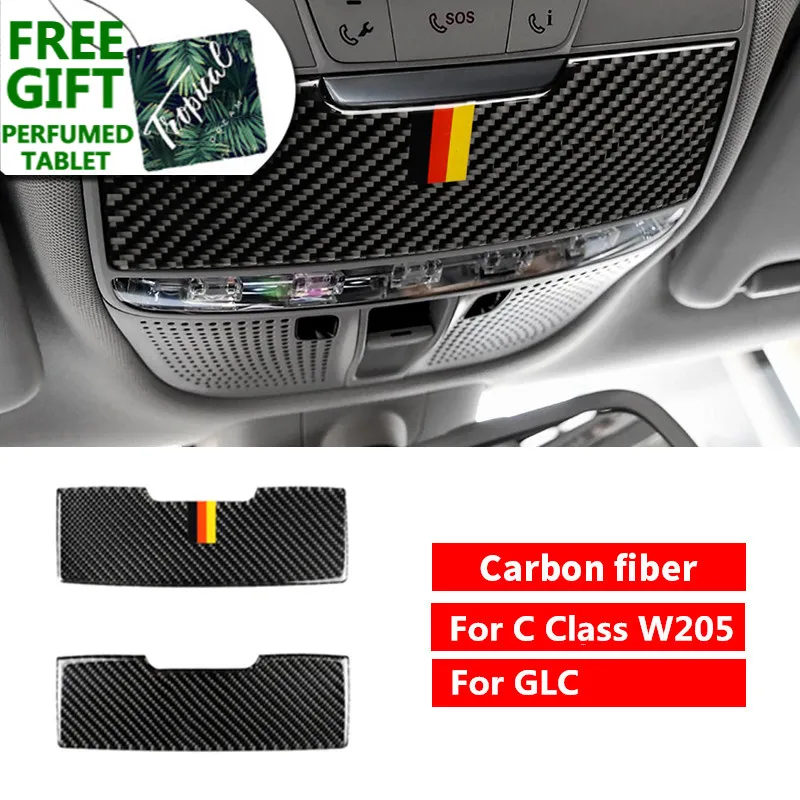 

Углеродное волокно, Автомобильный интерьер, световая панель для чтения, накладка, автомобильные наклейки для Mercedes C Class C180 C200 W205 GLC, аксессуар...