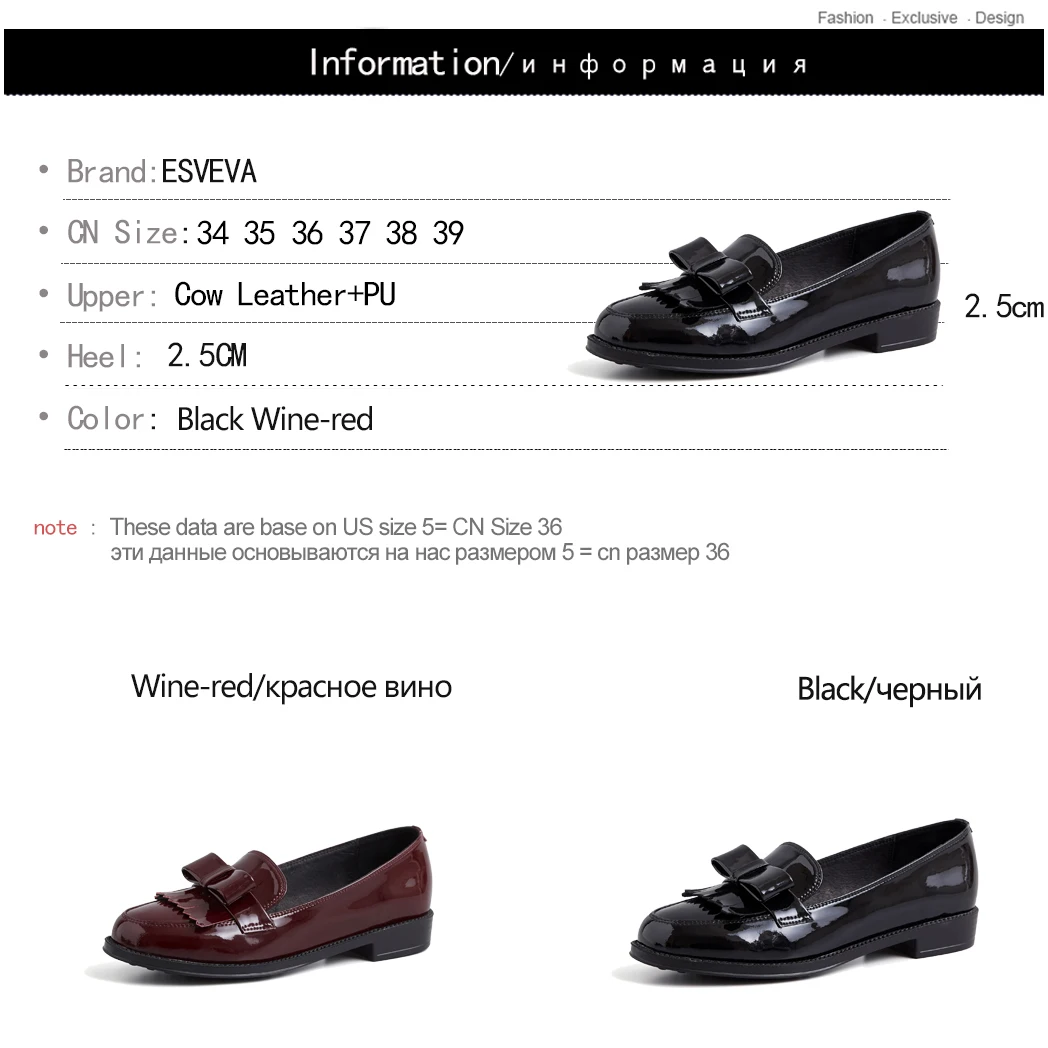 

ESVEVA 2020 Women Shoes Summer Square Med Heel Patent Leather+PU Woman Butterfly-Knot Shoes Winter Fashion Size 34-39