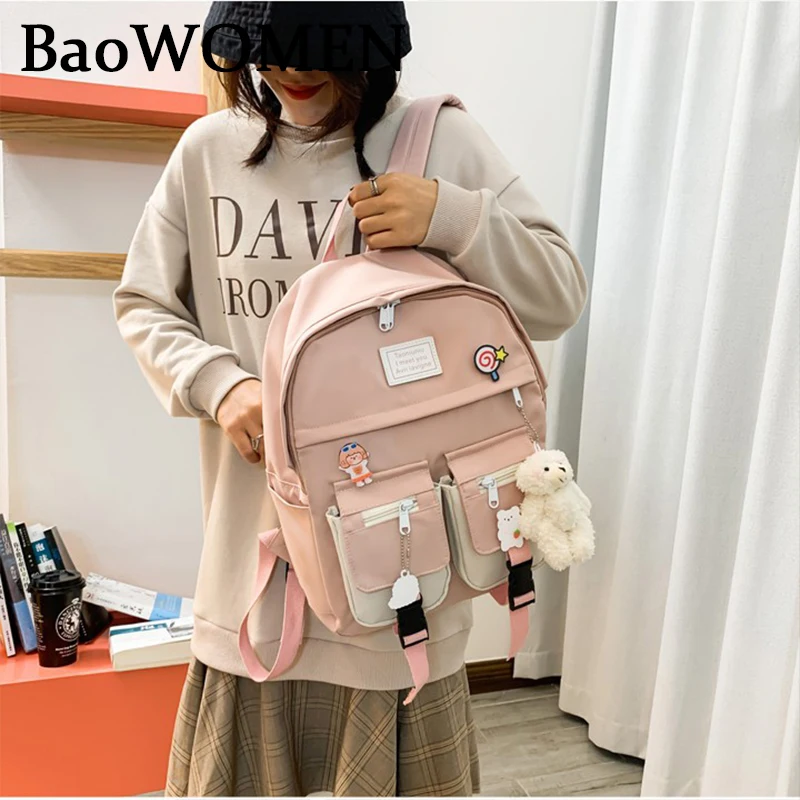 

BaoWomen New Japan Anime Woman Backpacks For Girls Waterproof Schoolbag Female Harajuku High School College Backpack Black Green