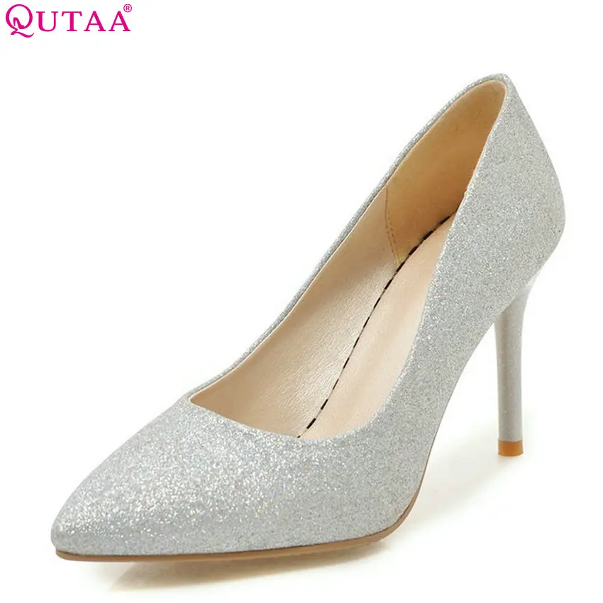 Женские свадебные туфли-лодочки QUTAA черные туфли из искусственной кожи на тонком