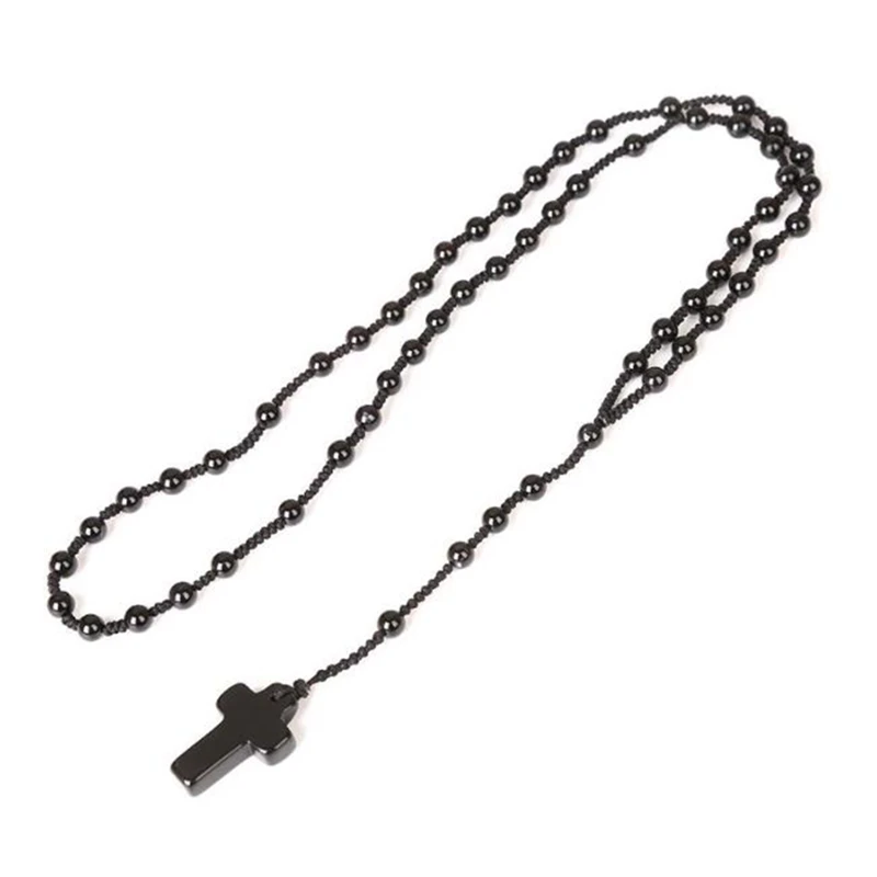 Винтажный этнический натуральный камень хрустальный крест ожерелье с кулоном на