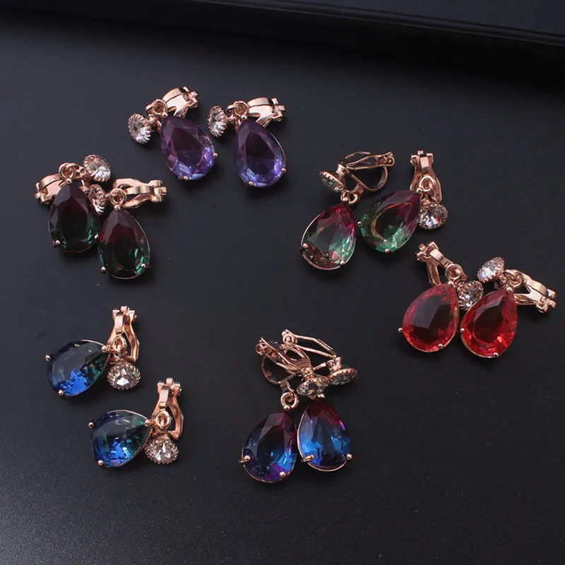 Роскошные Кристальные серьги с клипсами для женщин градиентный цвет