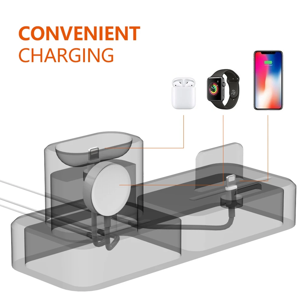 3 in 1 desktop charging docking station silicone char ger holder with cable for apple watch 5 4 3 2 1 airpods 1 2 phone stand free global shipping