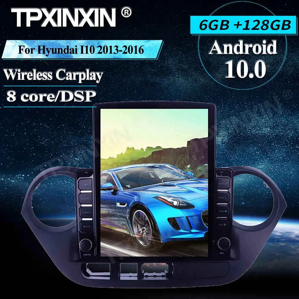 구매 6 + 128G 테슬라 스타일 현대 I10 2013 + 자동차 멀티미디어 플레이어 안드로이드 무선 카플레이 스테레오 수신기 라디오 자동차 GPS 네비게이션