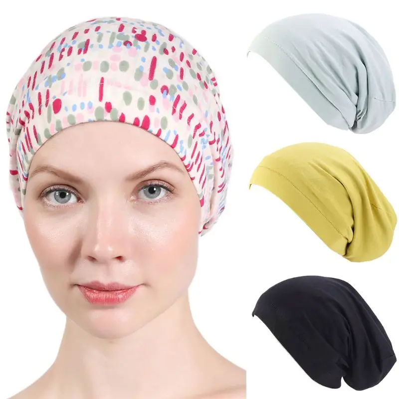 Женская сатиновая шапочка для сна с подкладкой однотонная цветочным принтом