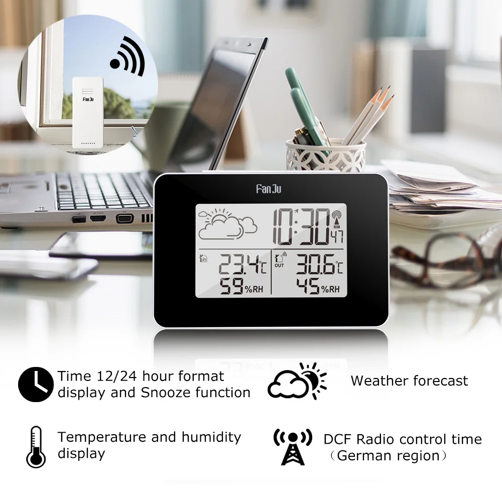 Digital Alarm Clock Weather Station Wireless Sensor Hygrometer Thermometer Electronic LCD Time Desktop Table Clocks | Дом и сад