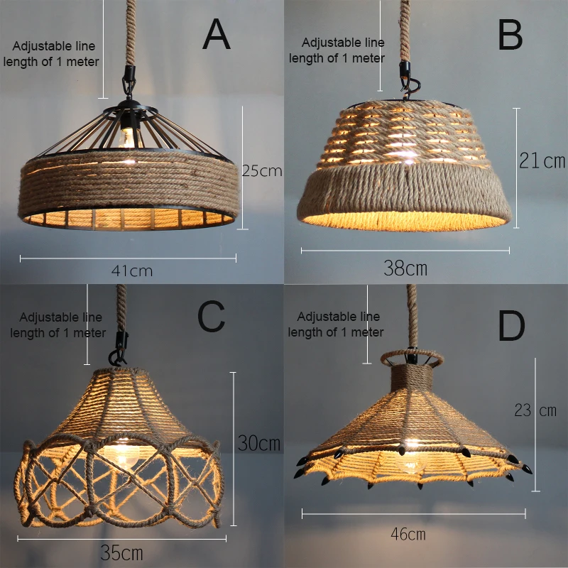 Винтажная Подвесная лампа из пеньковой веревки подвесной светильник для дома