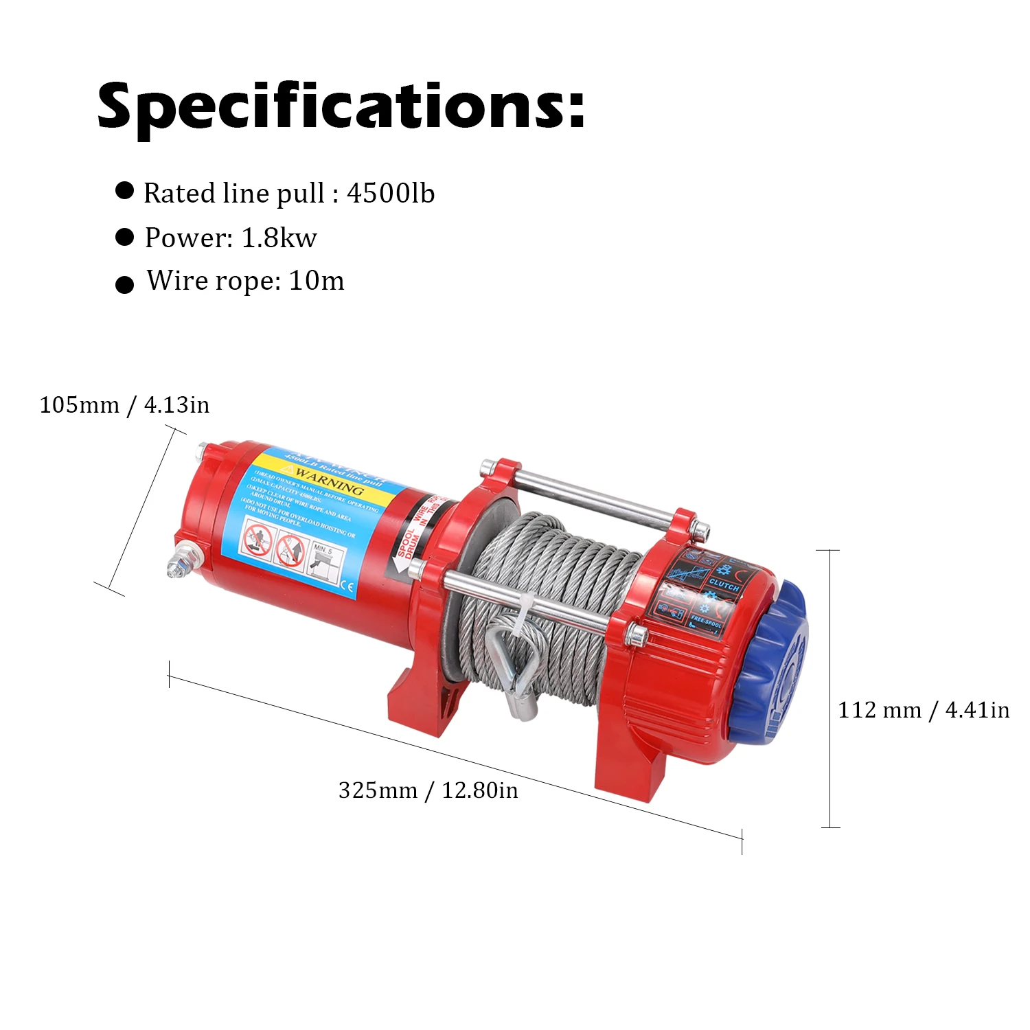 

Car Recovery Electric ATV Trailer Truck Winch with 4500lb Rated Line Pull 10m Galvanized Steel Cable 10m Anti-twist Wire Rope