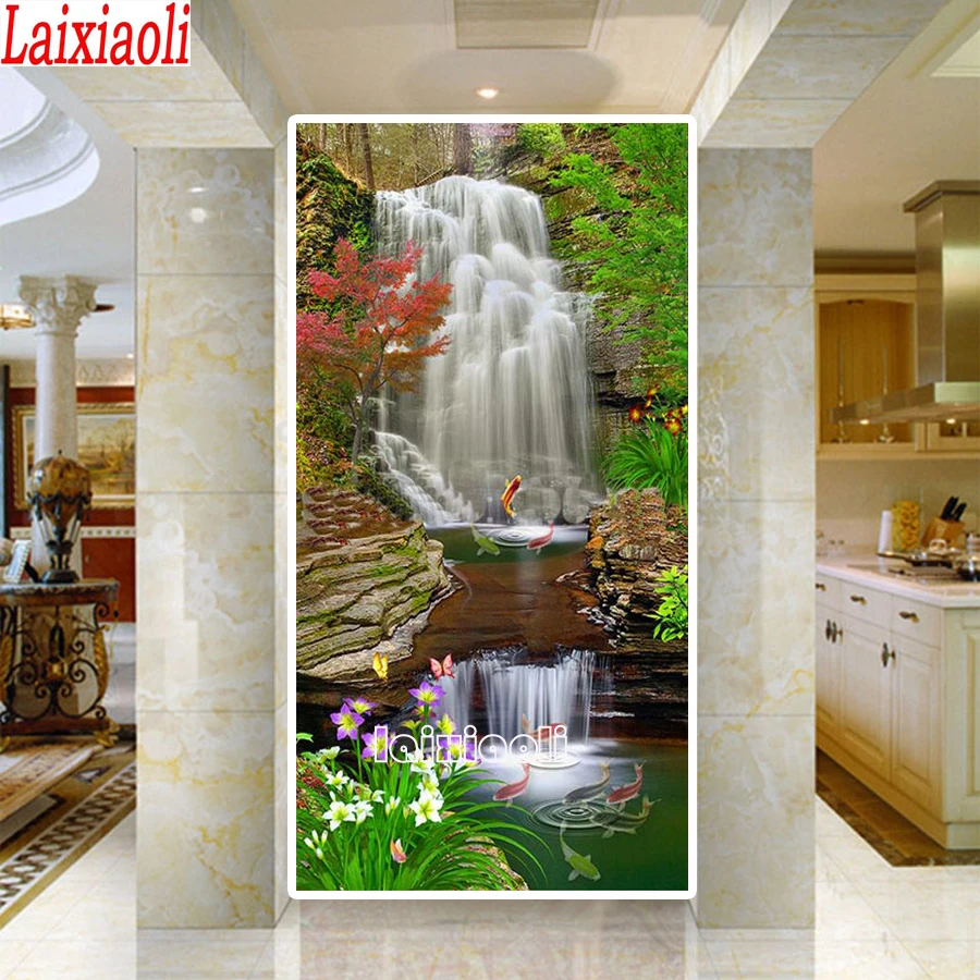Алмазная живопись 5 D пейзаж водопада фон для входа Настенный декор настенная