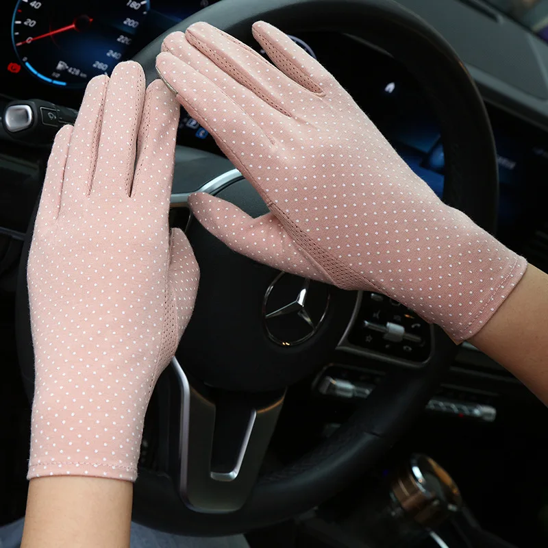 

Women Dots Short Sexy Gloves Spandex Sunscreen Summer Anti-UV Elastic Thin Mittens Driving Full Finger White Black Dress Gloves