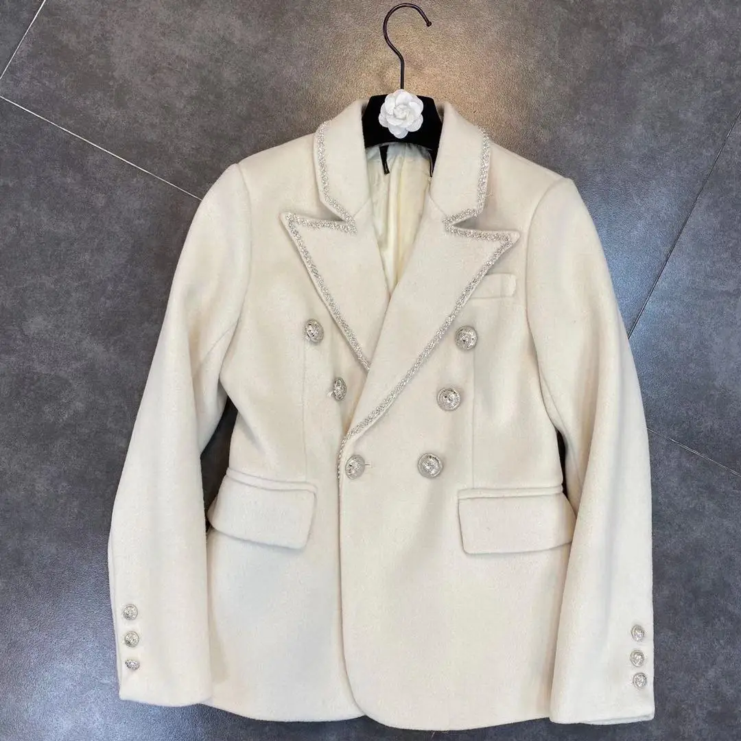 DEAT 2021 весеннее Новое поступление с зубчатым воротником бисером двубортное на