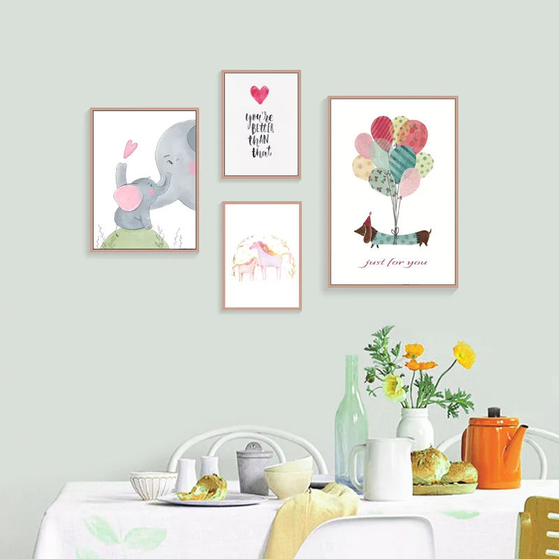 Мультфильм Слон живопись на холсте с изображением лошади стены искусства постер