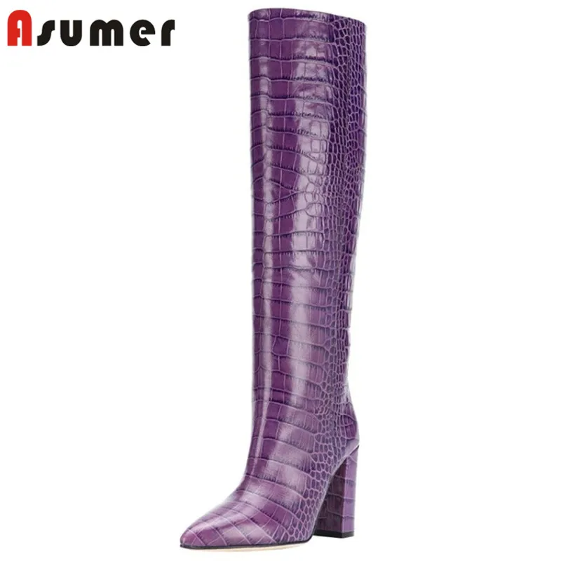 Женские сапоги до колена ASUMER Классические Вечерние с острым носком на высоком