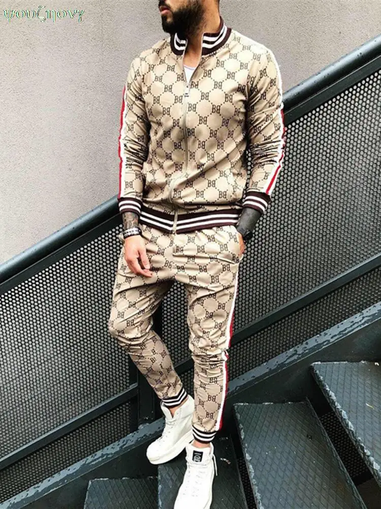 

Muscle Brother Sport Suits European American Trends 3D Print Fitness Zipper Hoodies Sweatpants Slim Casual Fashion Tracksuits