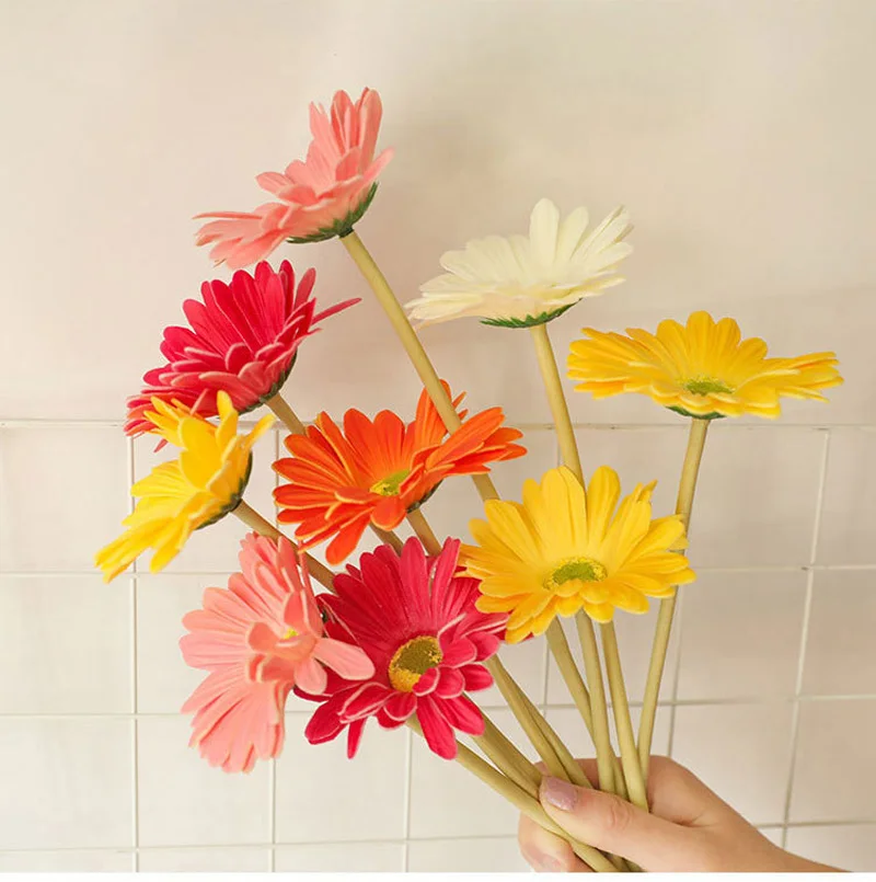 

6PCS Artificial Flowers PU Gerbera Real Touch Fake Gerberas High Simulation Flower For Wedding Home Decorative Bouquet