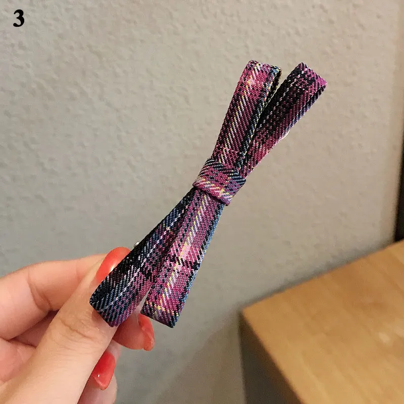 

Plaid Bowknot Barrette Simple Cross Japanese Style Bow Duckbill Hair Clip Women Grils Fashion 1PCS Side Bangs Clip Headwear