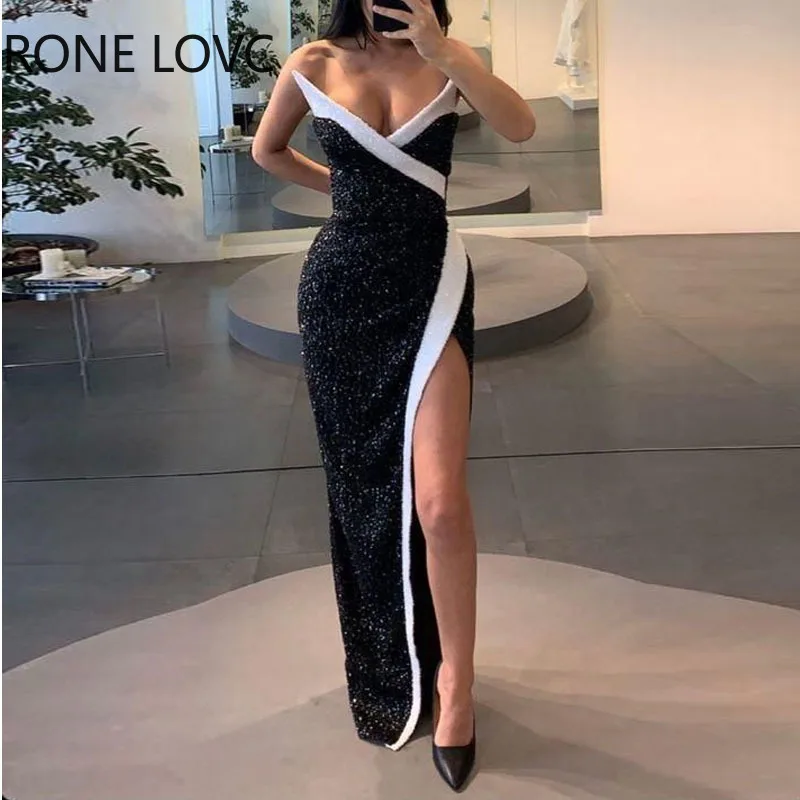 

Women Elegant Glamourous Strapless Detail Sequins Patchwork Bodycon Maxi High Silt Sexy Formal Party Dresses