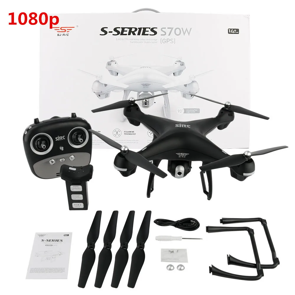 1080P Black Распродажа SJRC S70W Радиоуправляемый Дрон gps Квадрокоптер вертолет с HD 1080P 720P камера Дрон двойной gps модуль - Цвет: 1080P Black