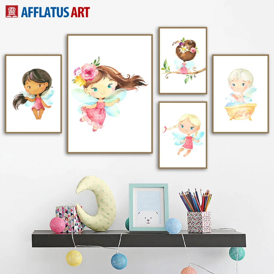 

Настенная Картина на холсте, мультфильм, девочка, Роза, цветы, олень, скандинавские постеры и принты, искусство для декора детской комнаты