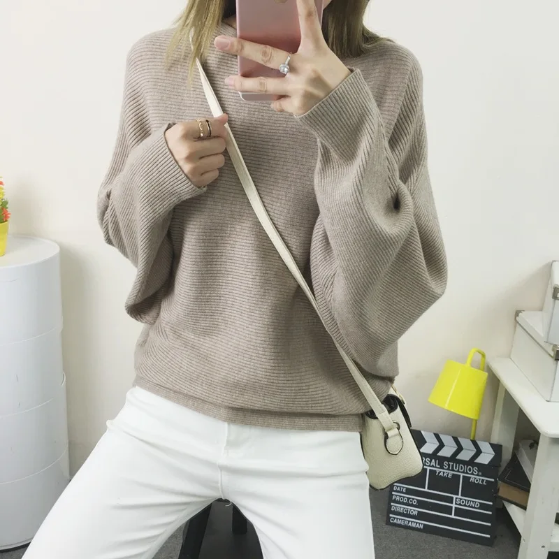 2019 осенние женские пуловеры с рукавами летучая мышь модные белые вырезом женский